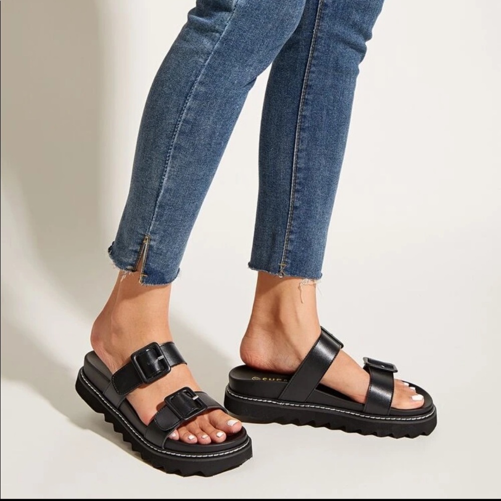 Double Buckle Slide Sandals